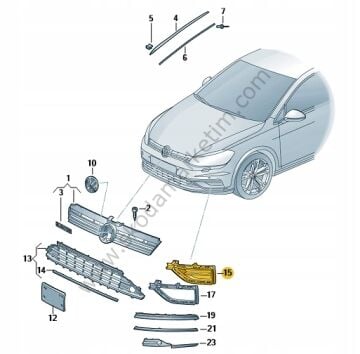 Tampon Far Kapağı Izgarası Sol Üst (Sissiz) Golf 7 12> | 5G0853211G — VW