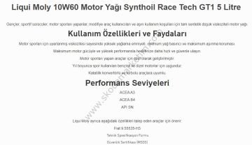 LIQUI MOLY  Synthoil Race Tech GT1 10W-60 Motor Yağı 5 Litre