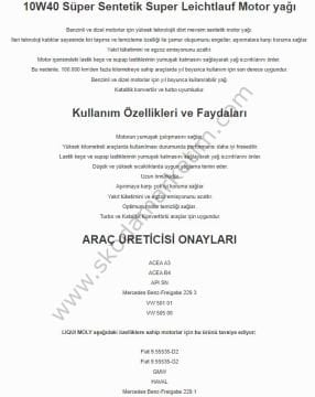 LIQUI MOLY 10W40 Motor Yağı Süper Sentetik 4 LT 9504