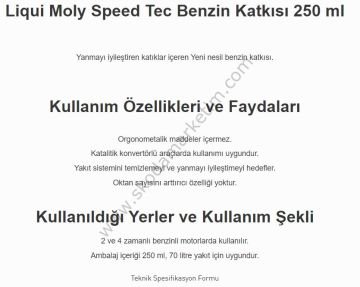 LIQUI MOLY Speed Tec Benzin Katkısı 250 ml (3720)